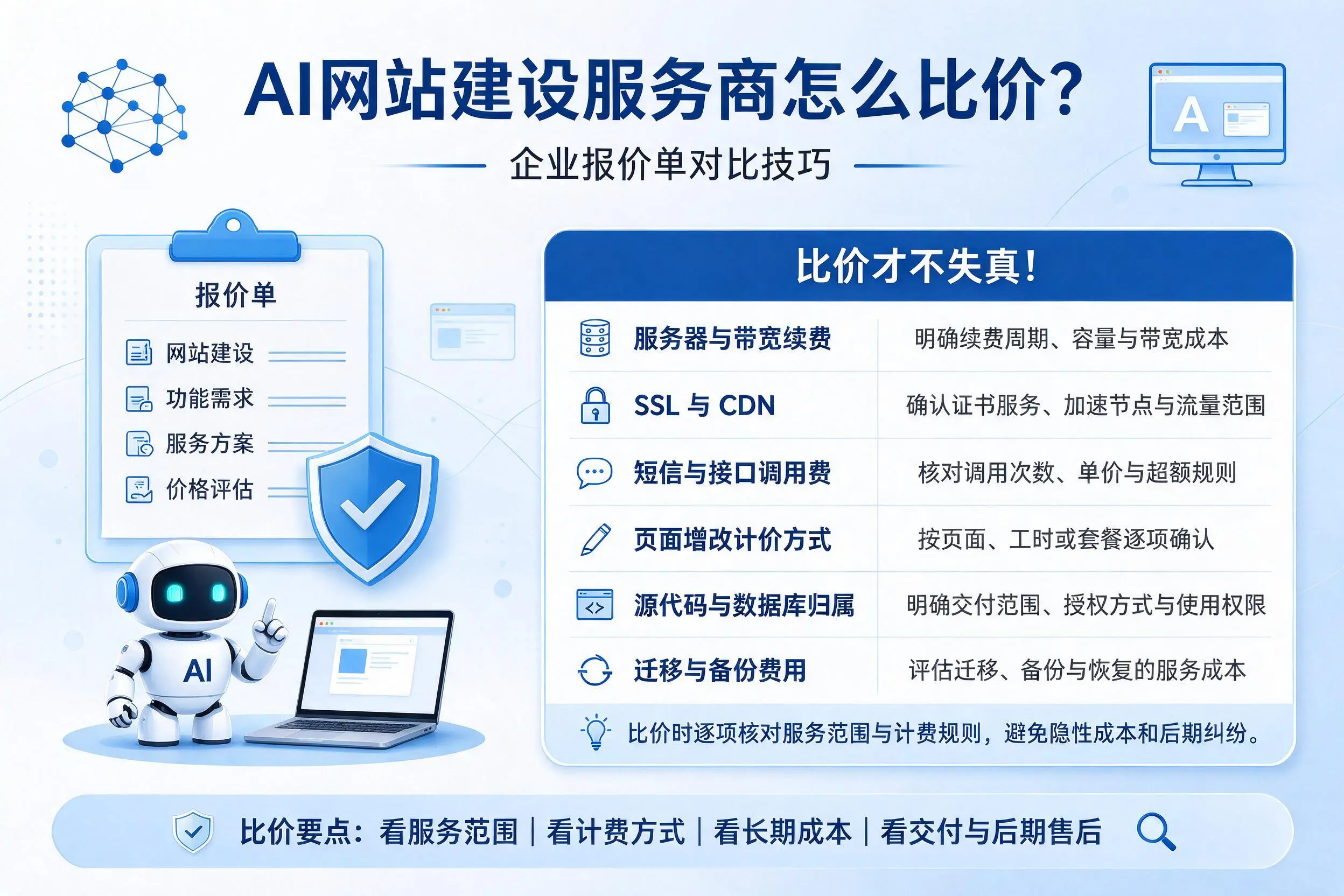 AI网站建设服务商怎么比价？通化企业报价单对比技巧